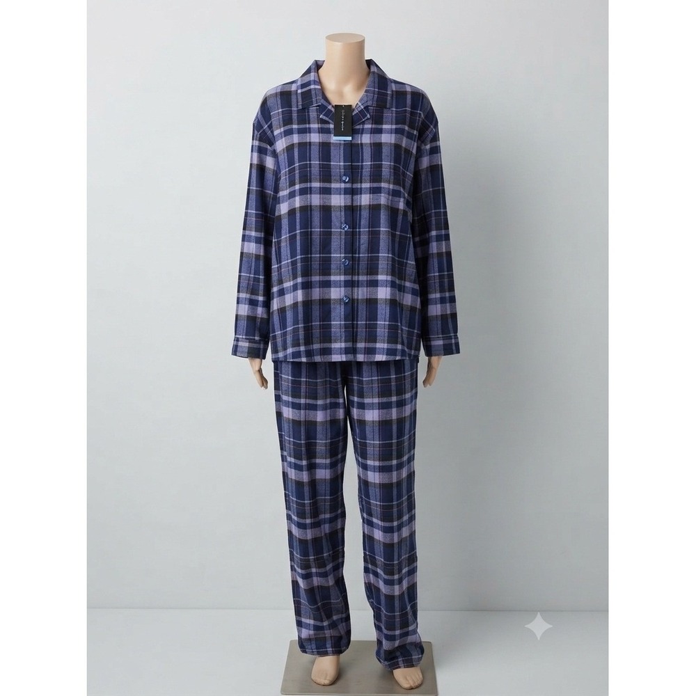 Alexander‎ Del Rossa Womens Plaid Flannel Pajama Set Navy Purple Pink 3XL NWT